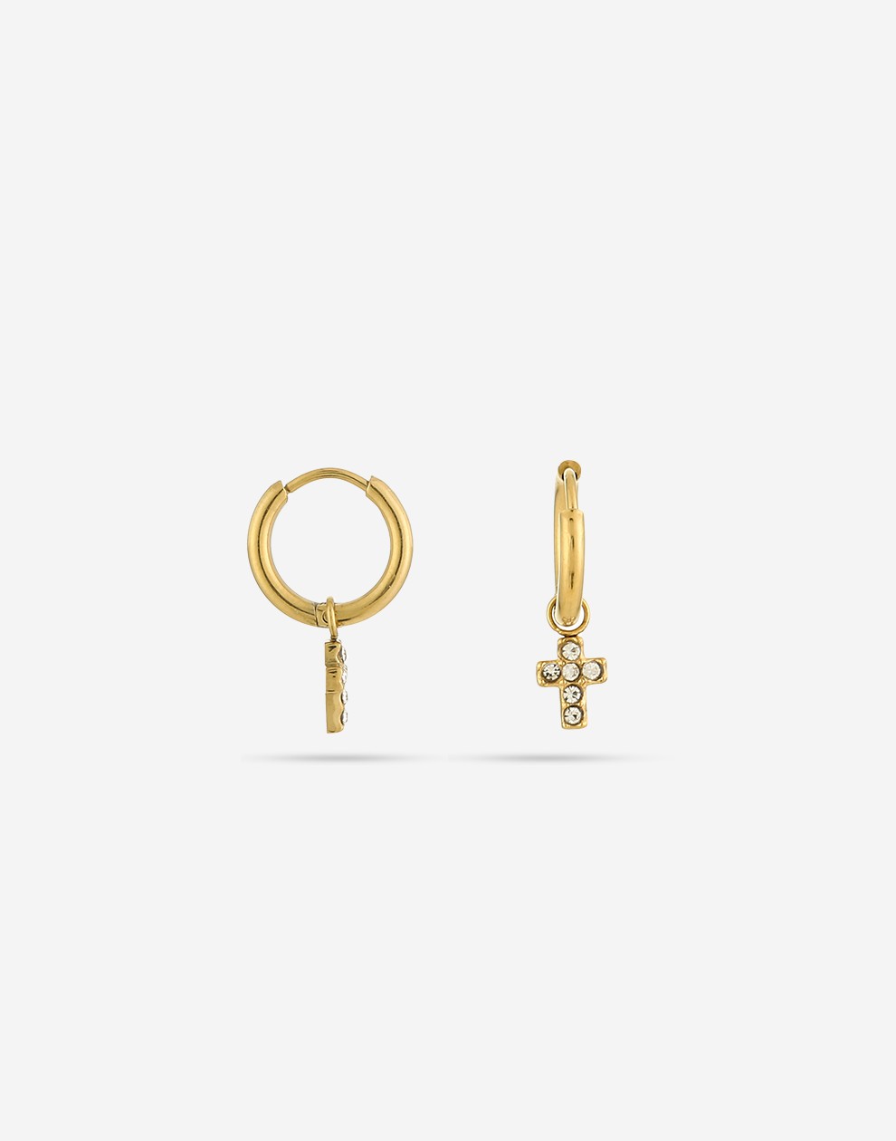 cross earrings with gold-colored stones