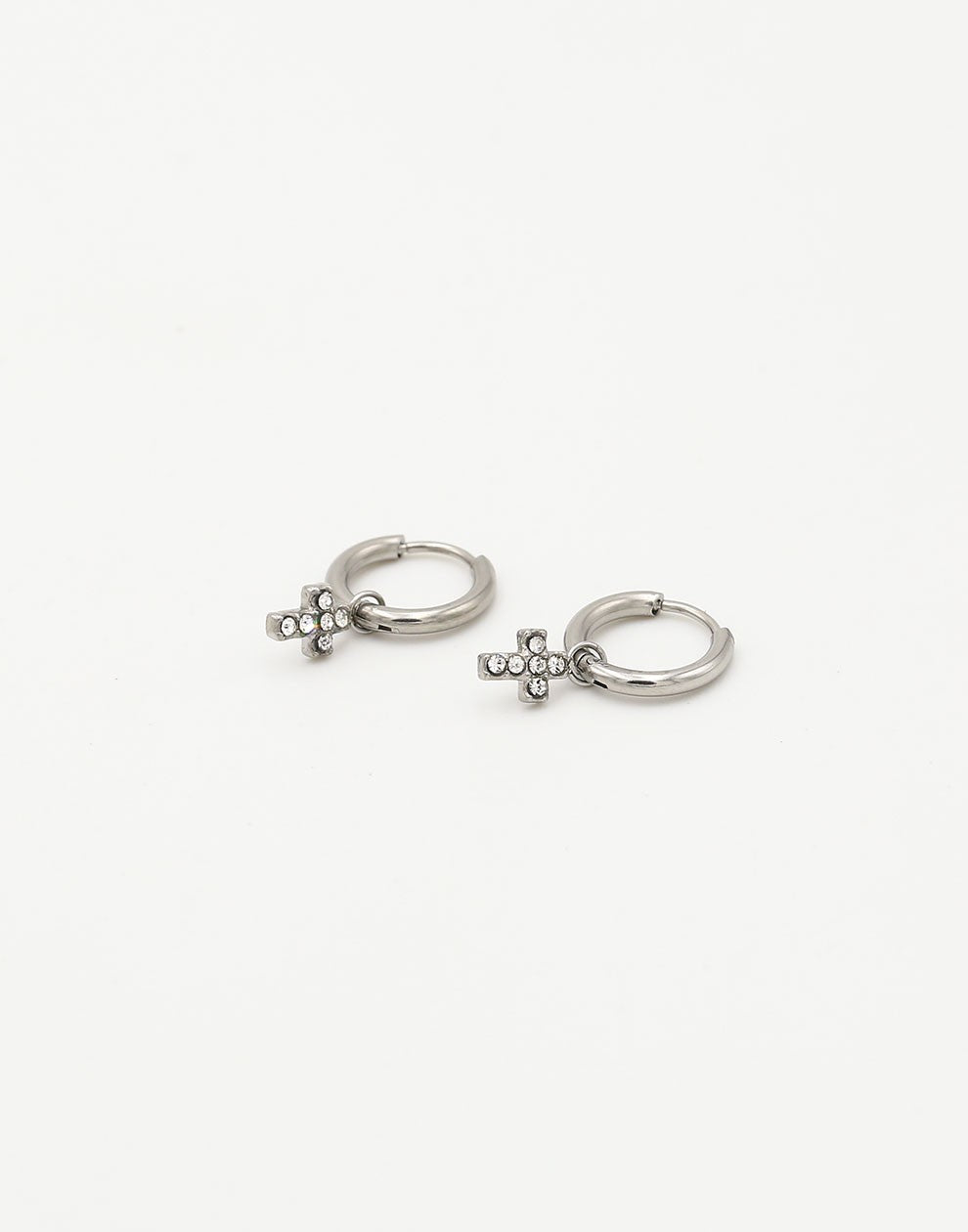 cross earrings with silver-colored stones
