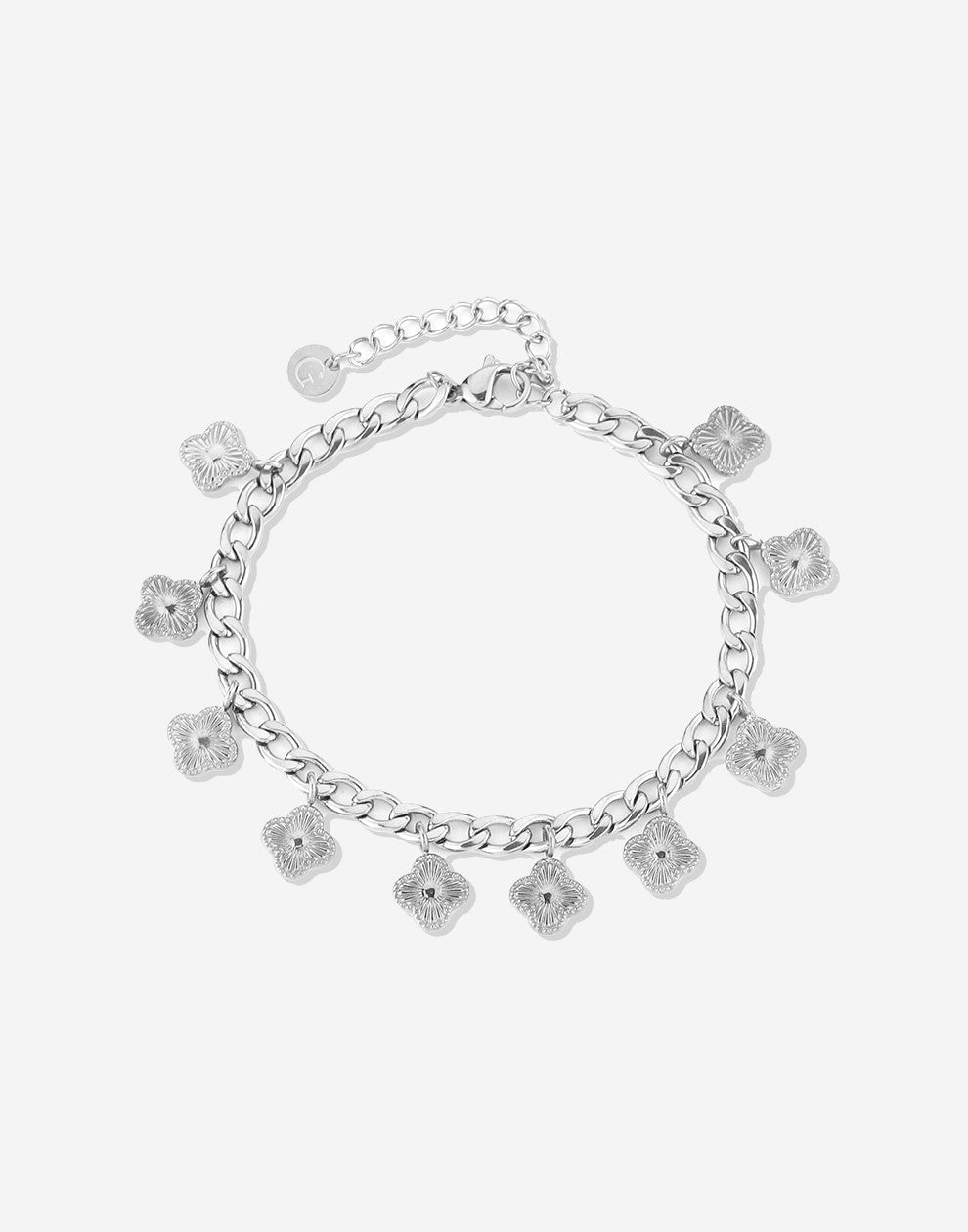 SCHAKELARMBAND VINTAGE klavers zilverkleurig
