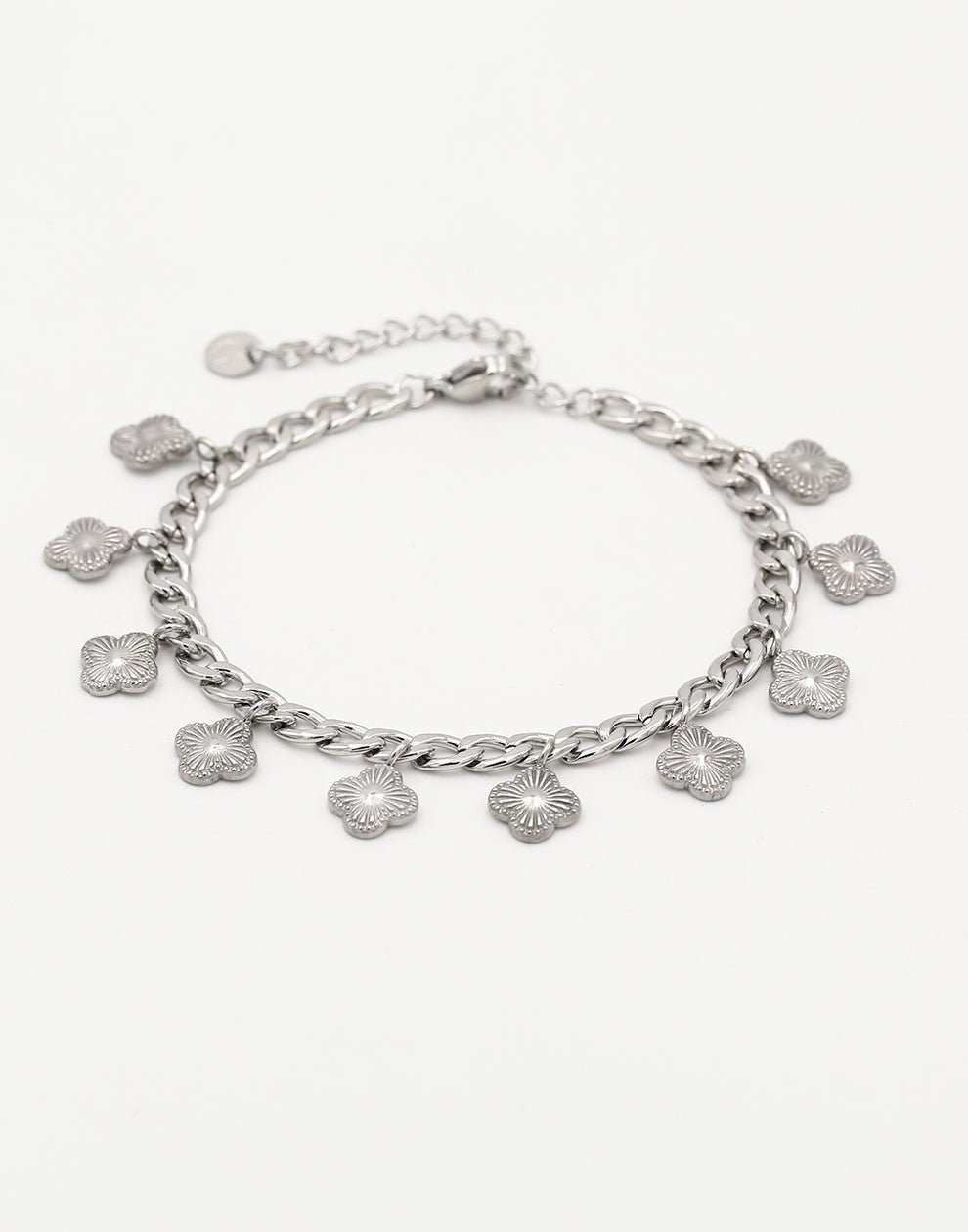 SCHAKELARMBAND VINTAGE klavers zilverkleurig