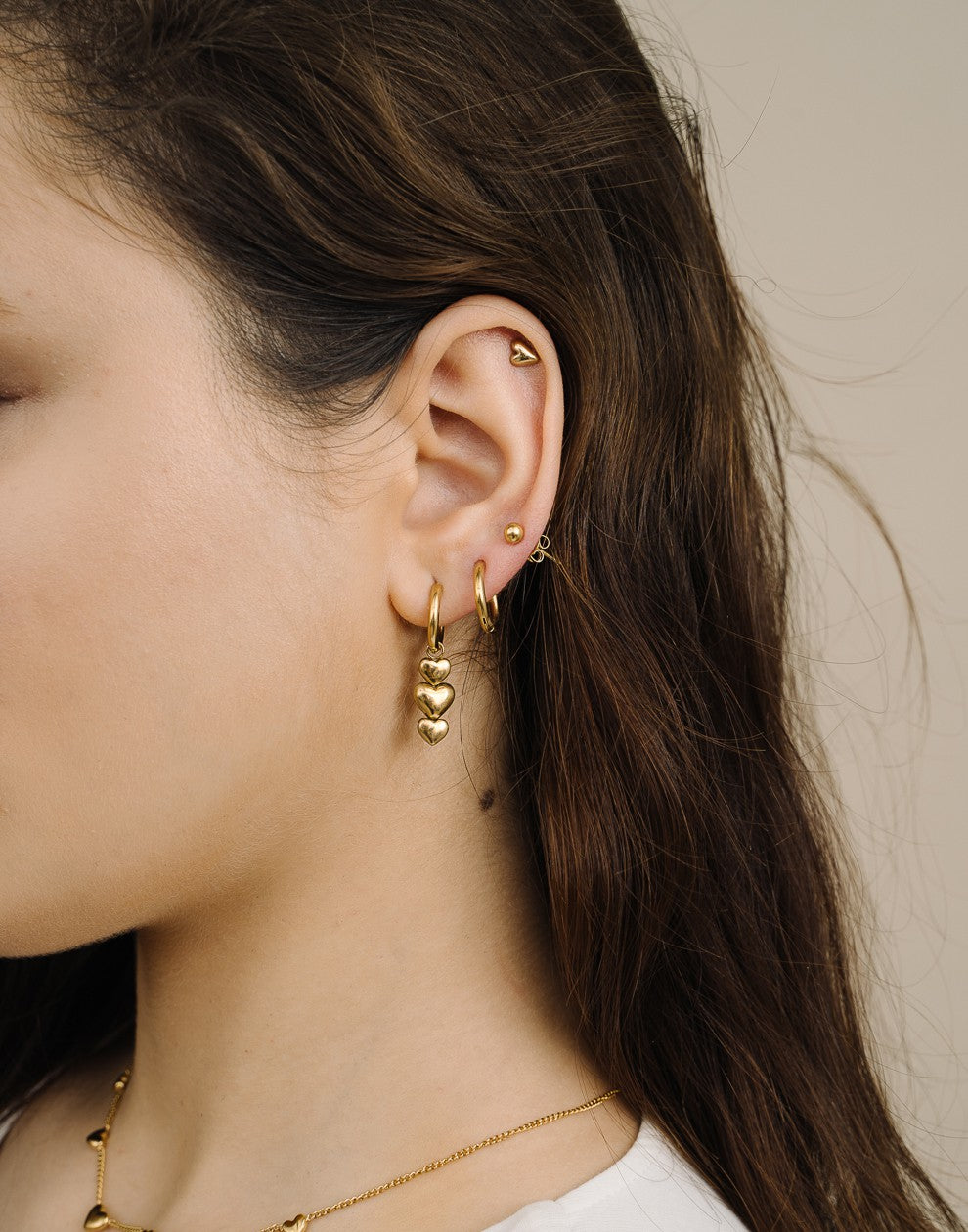 triple heart earrings gold-colored