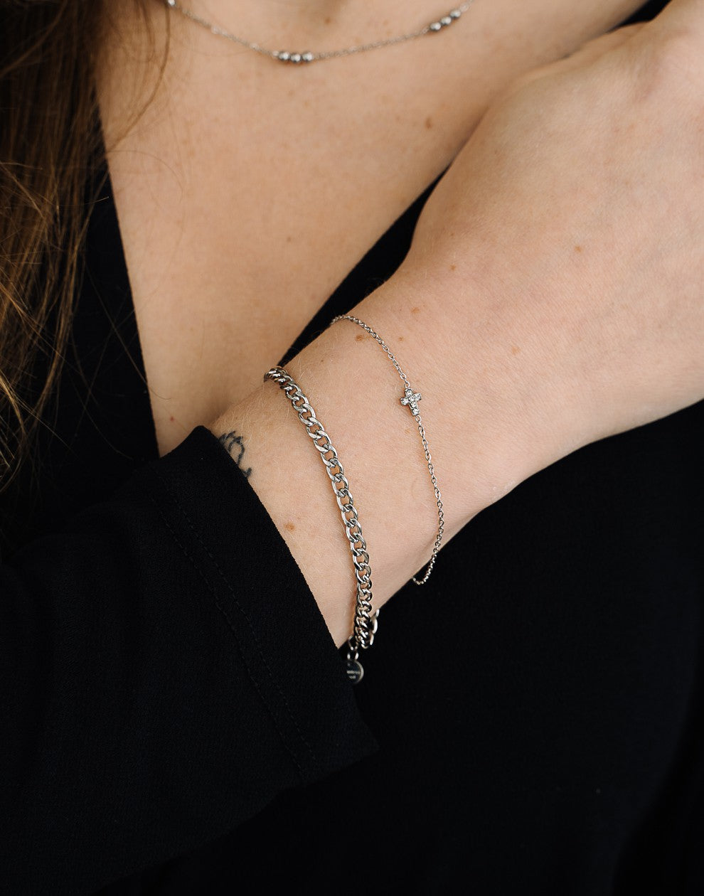 bracelet cross stones silver-colored