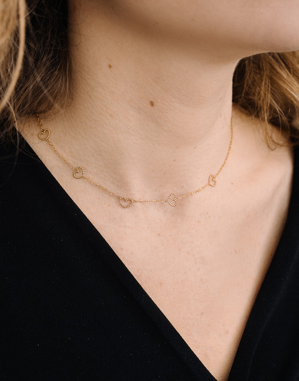 Ketting hartjes open goudkleurig