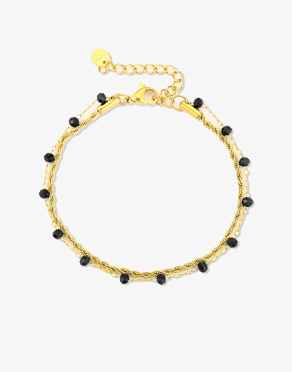 Double bracelet black bead gold-colored