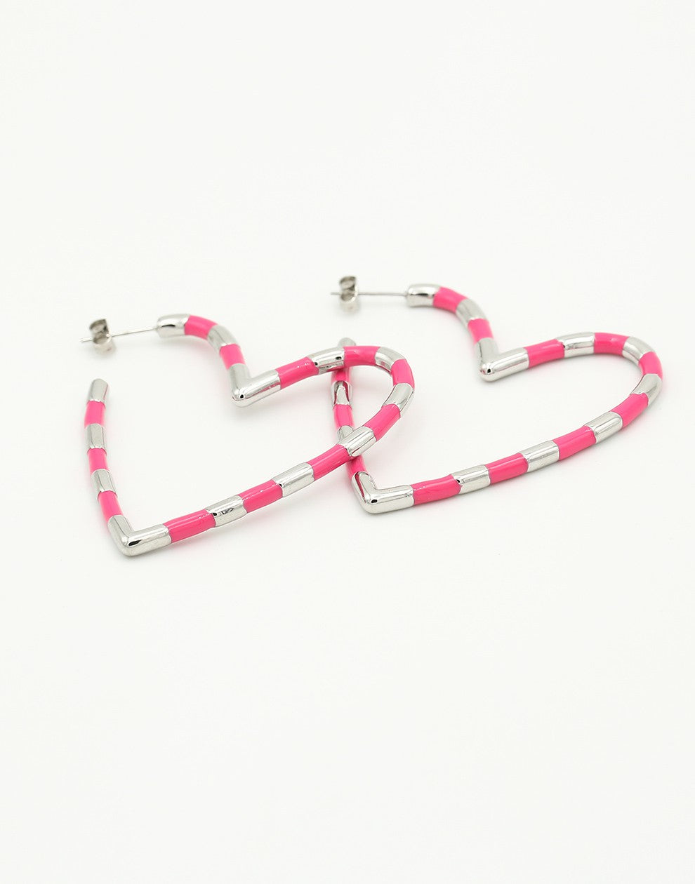 Oorbellen groot hart roze zilverkleurig