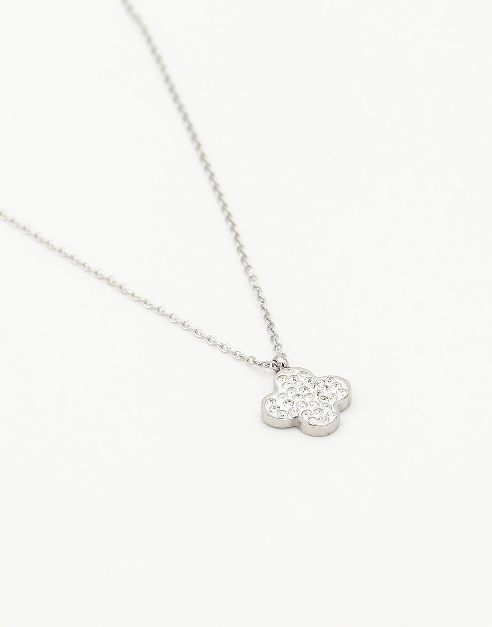 ketting klaver steentjes zilverkleurig