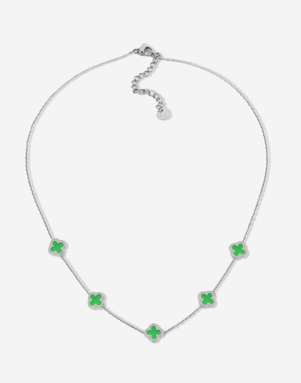 Ketting klavers lime zilverkleurig