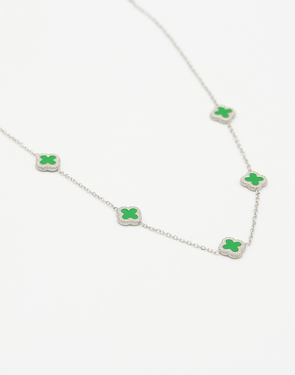 Ketting klavers lime zilverkleurig