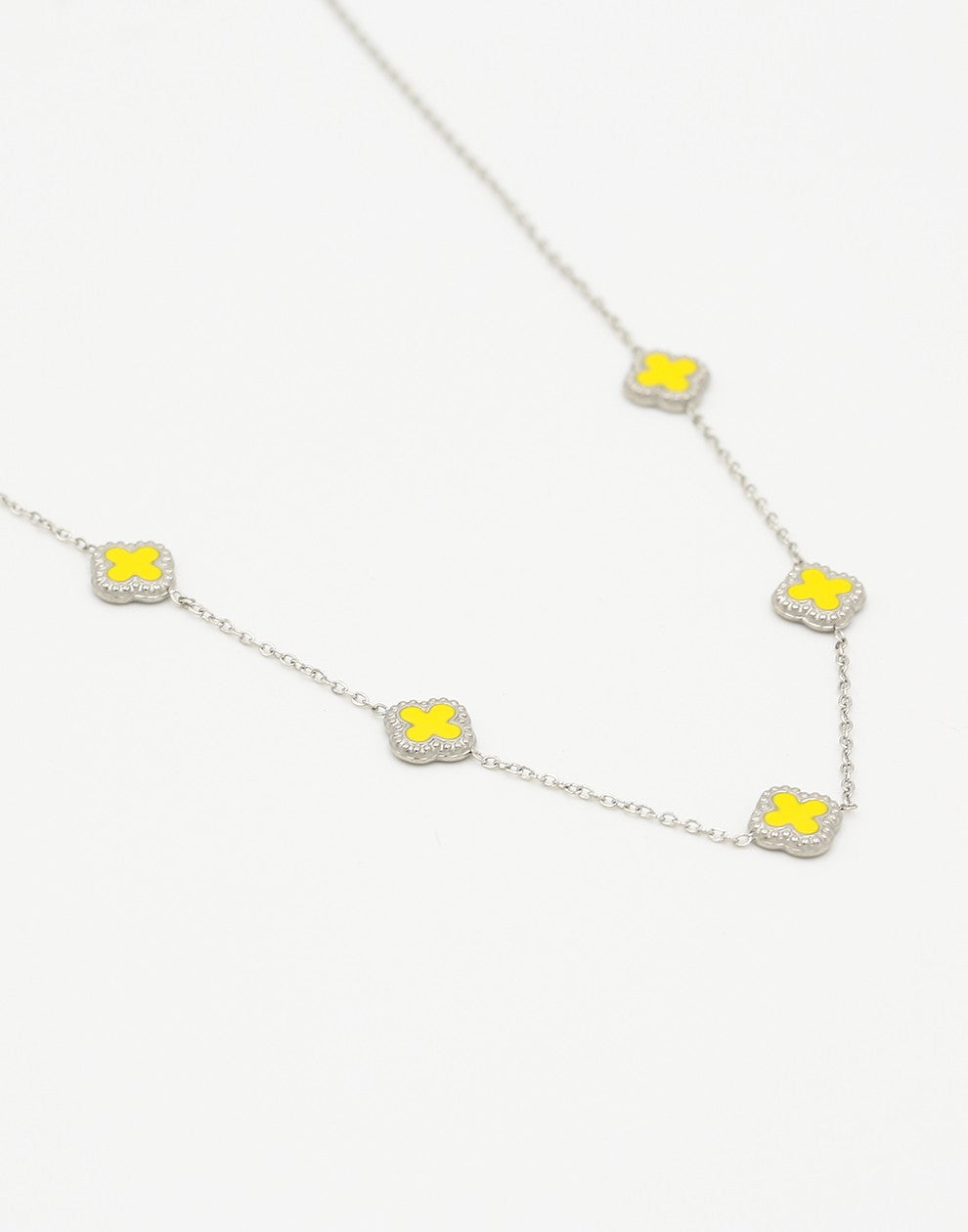 Ketting klavers geel zilverkleurig