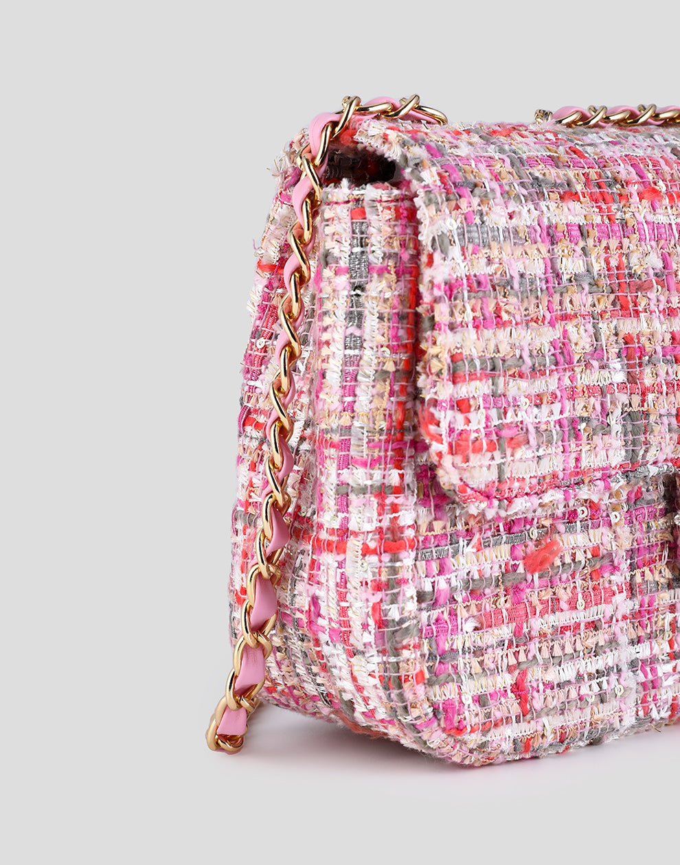 Tweed schoudertas roze