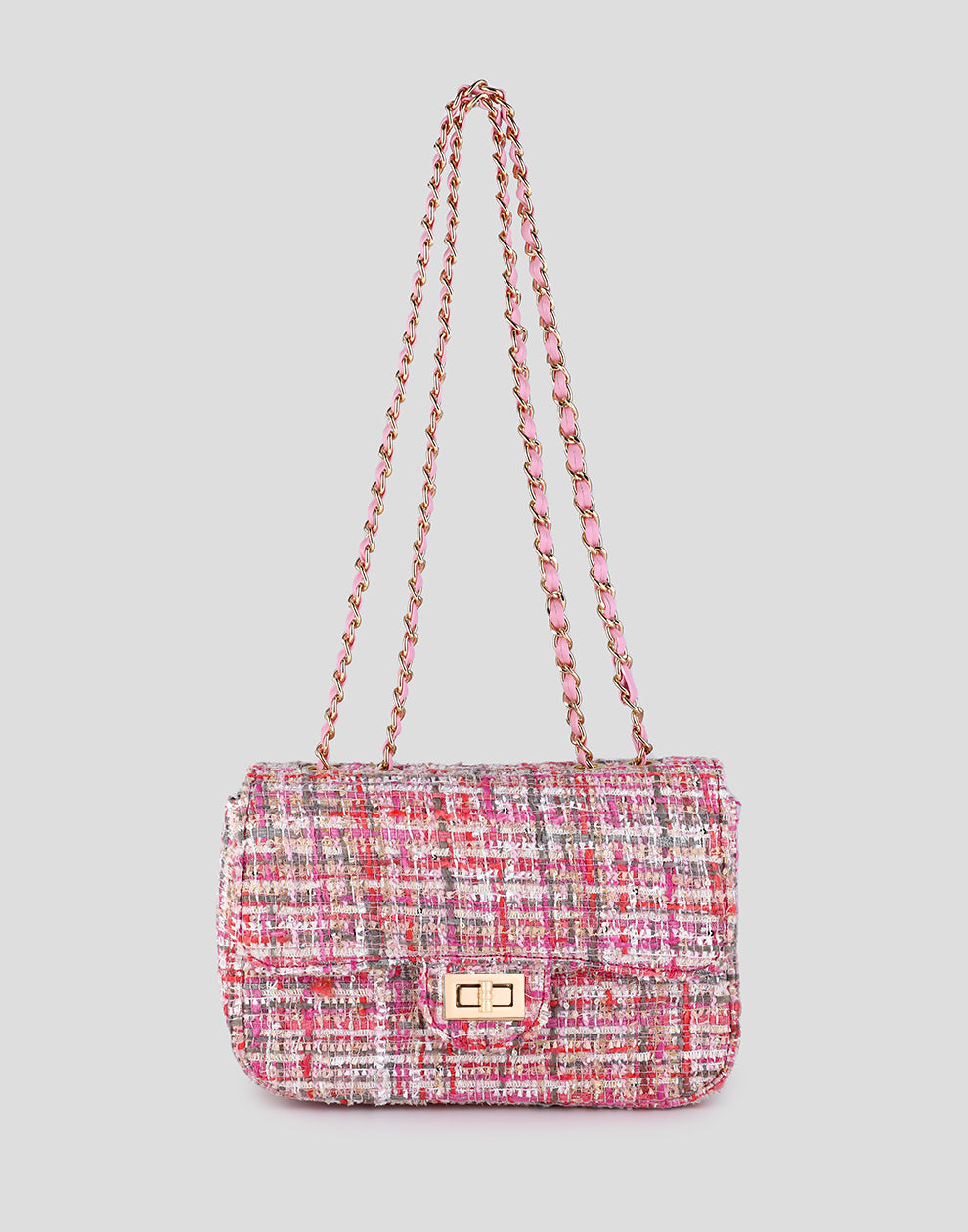 Tweed schoudertas roze