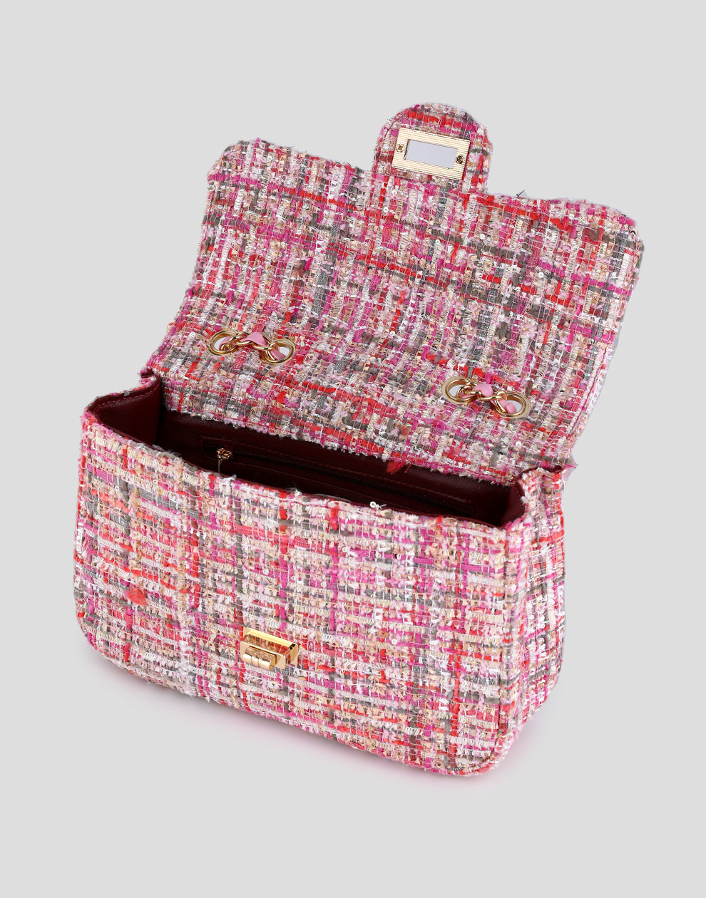 Tweed schoudertas roze