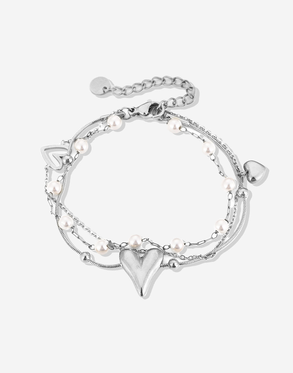 Armband hartjes en parels zilverkleurig