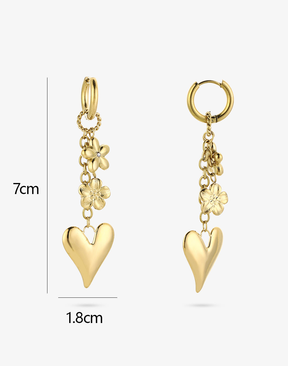 earrings with flower love charms gold-colored