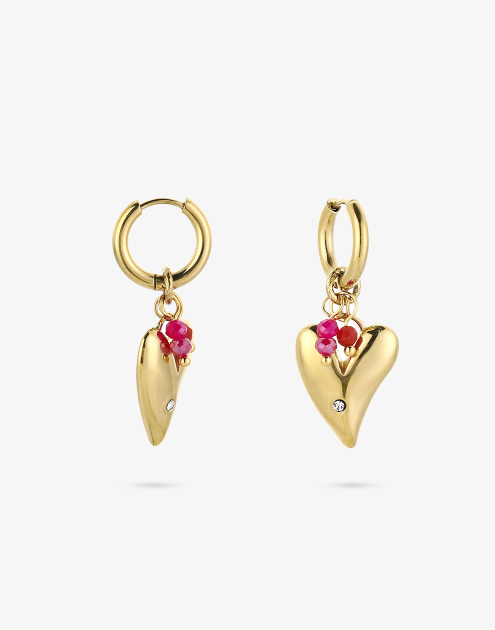 hoop earrings heart with gold-colored beads