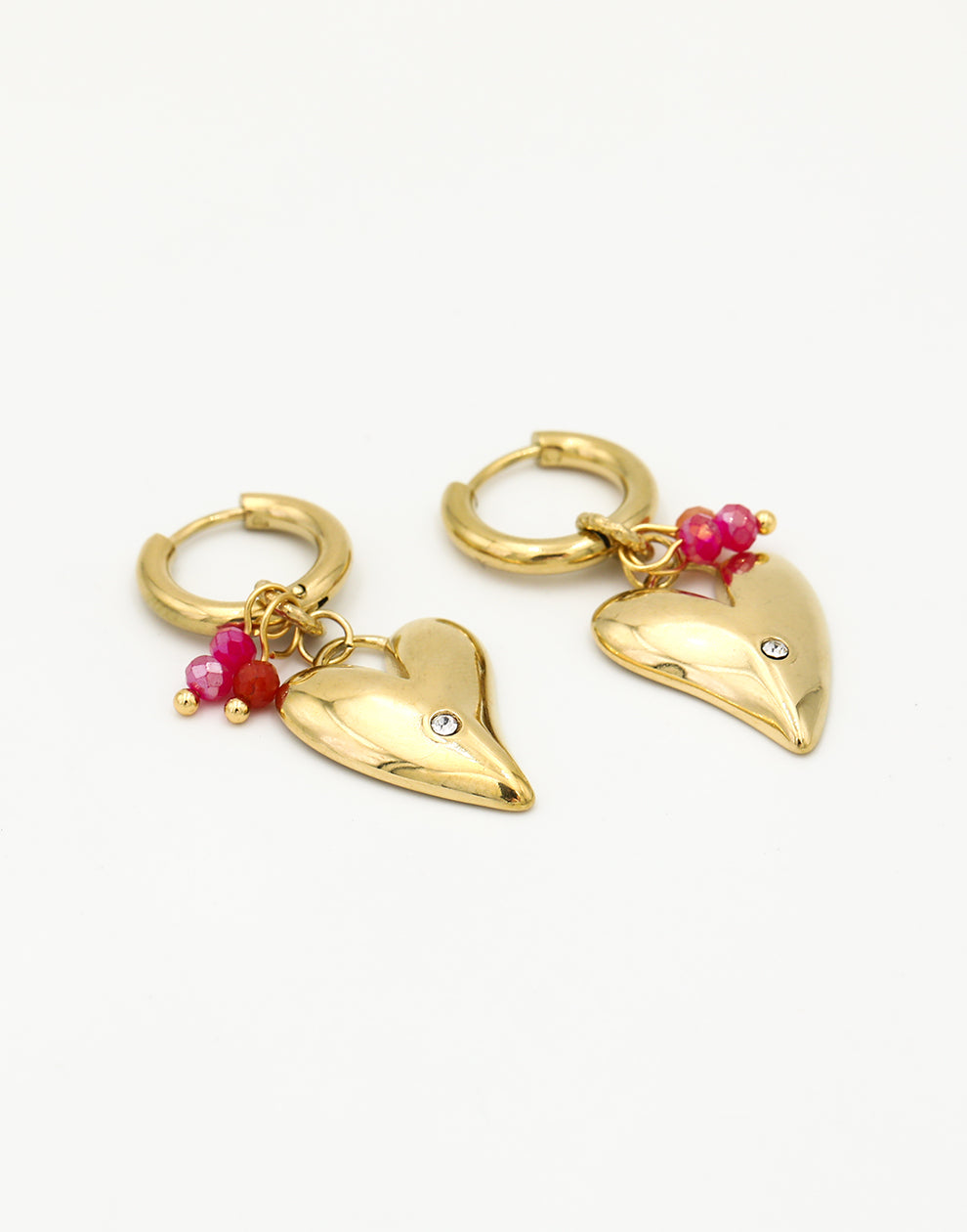 hoop earrings heart with gold-colored beads