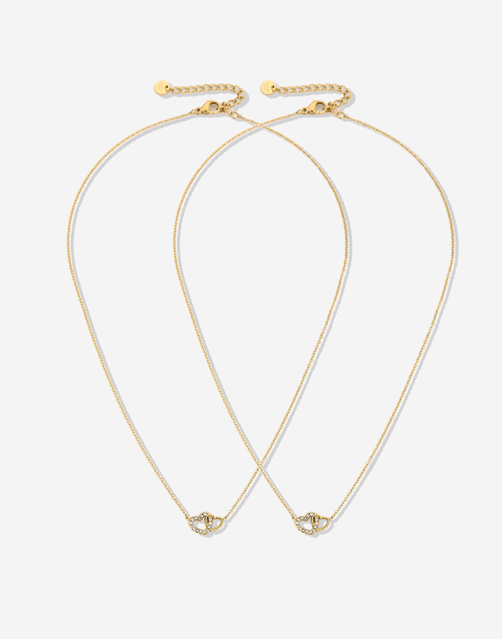 Vriendschaps kettingen set hartjes strass goudkleurig