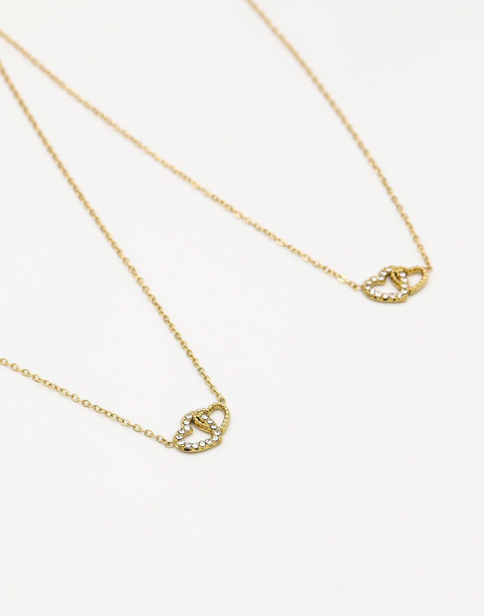 Vriendschaps kettingen set hartjes strass goudkleurig