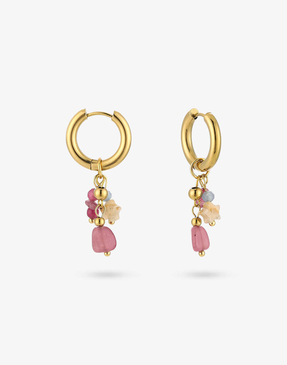Oorringen kralen fuchia mix goudkleurig