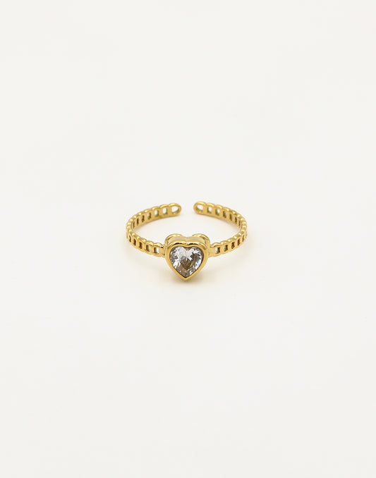 Ring hart met steen wit goudkleurig