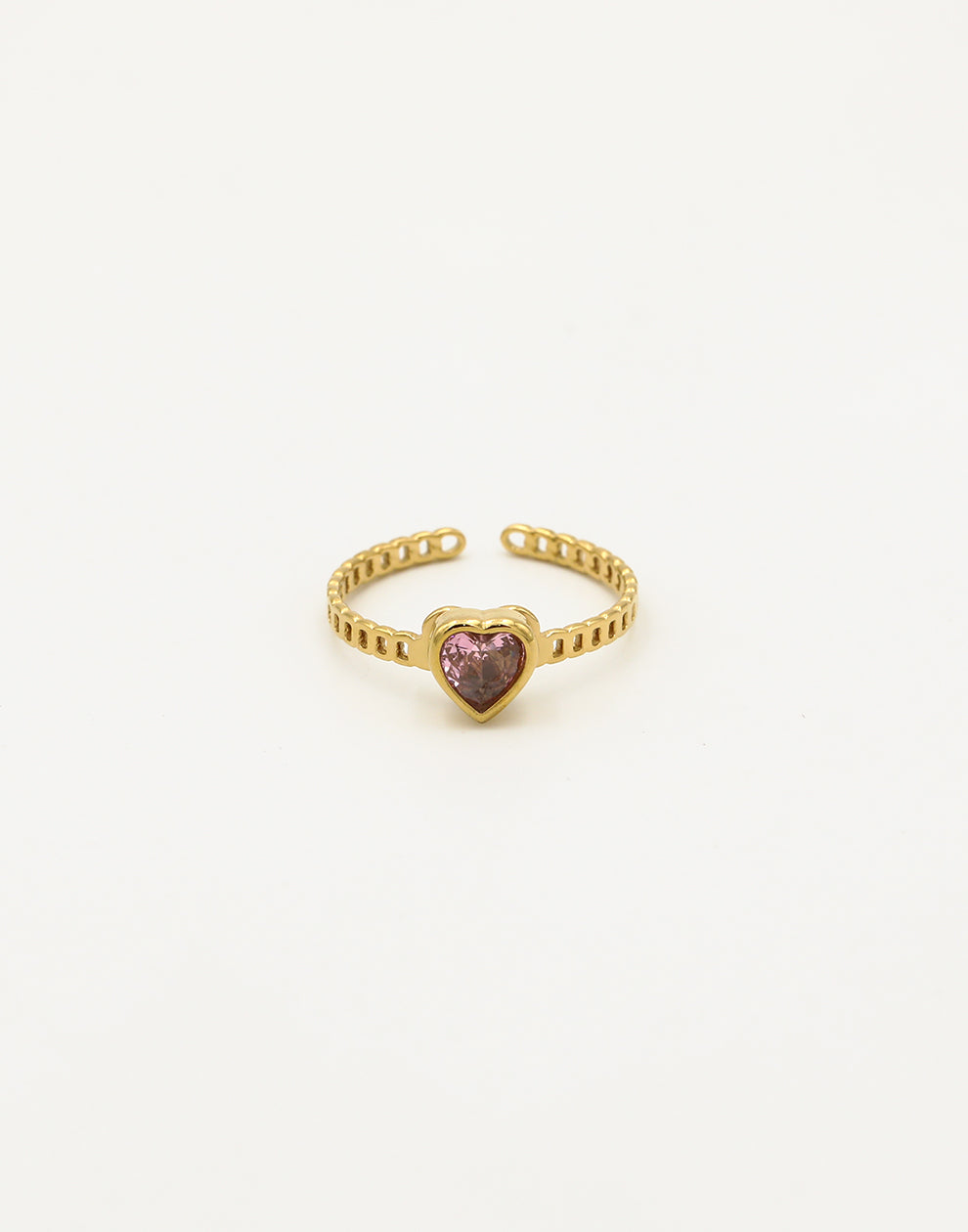 Ring hart met steen roze goudkleurig
