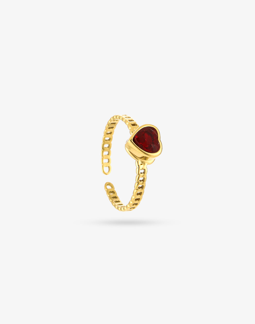 Ring hart met steen rood goudkleurig