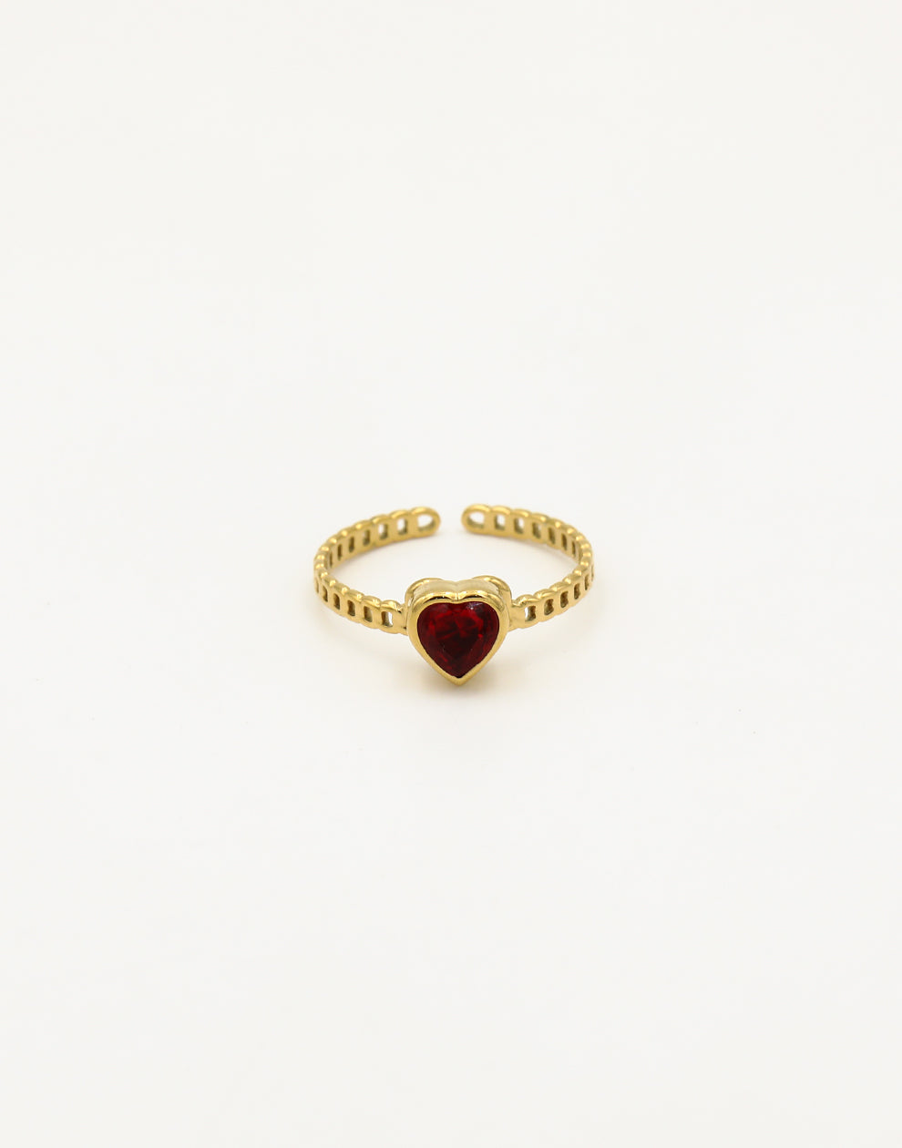 Ring hart met steen rood goudkleurig