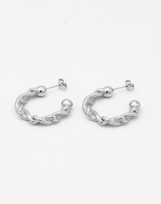 Oorringen open gedraaid met ribbels zilverkleurig 30mm