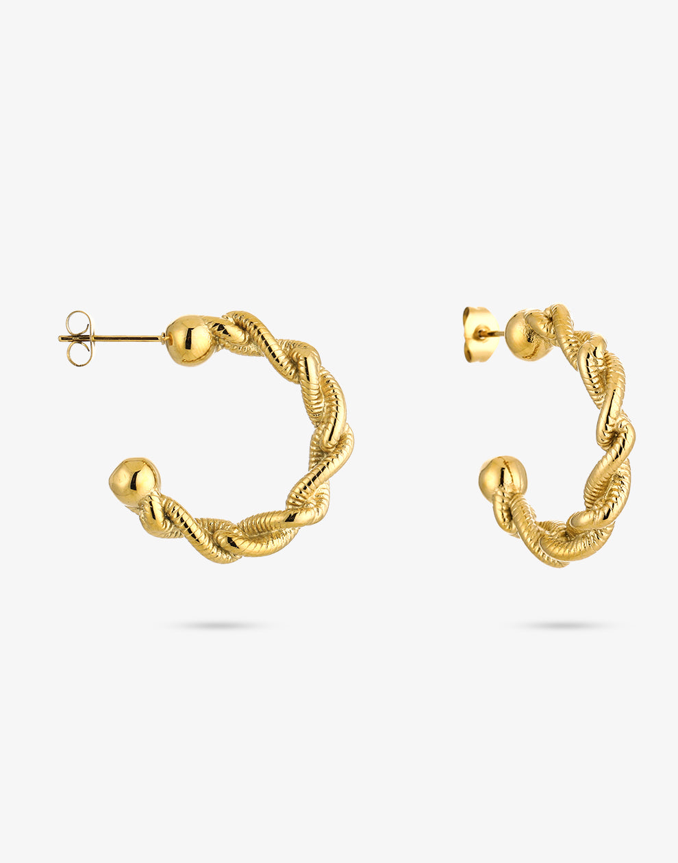 Oorringen open gedraaid met ribbels goudkleurig 30mm