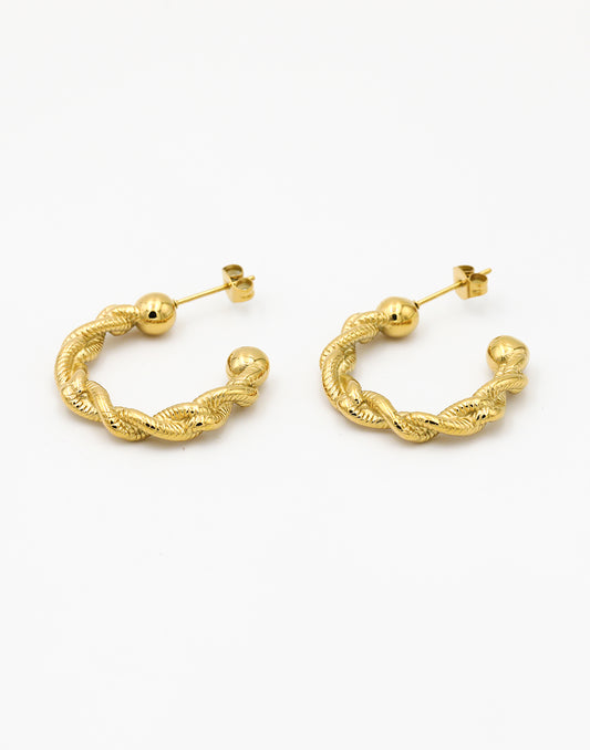 Oorringen open gedraaid met ribbels goudkleurig 30mm