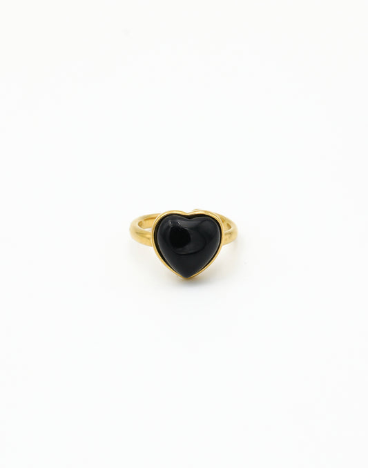 Ring vintage hart met steen zwart