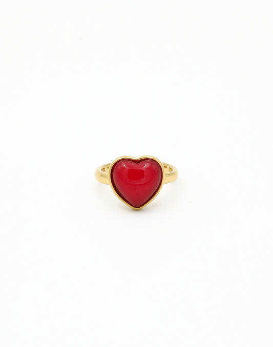 Ring vintage hart met steen red agate