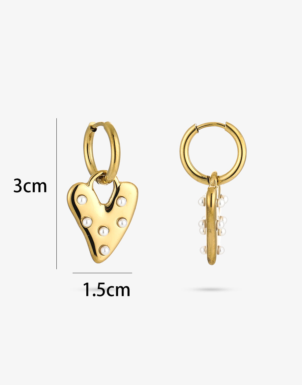 Oorringen met hartje en parels goudkleurig