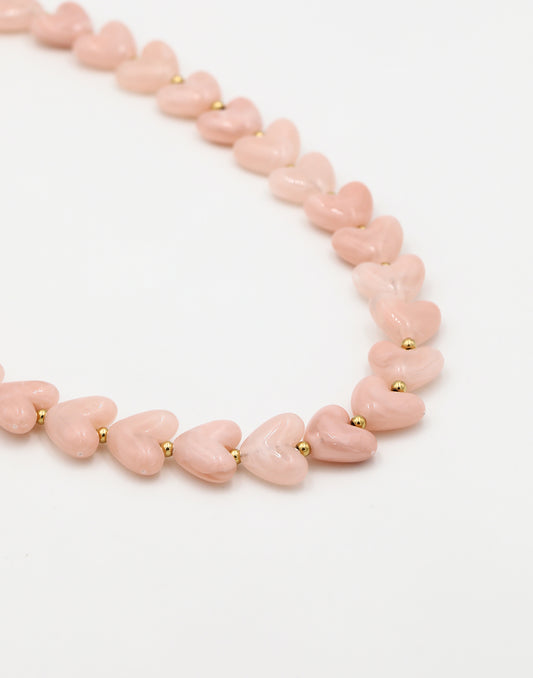 Hartjes kralenketting roze
