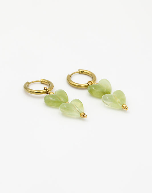 Hartjes kralenoorbellen lichtgroen