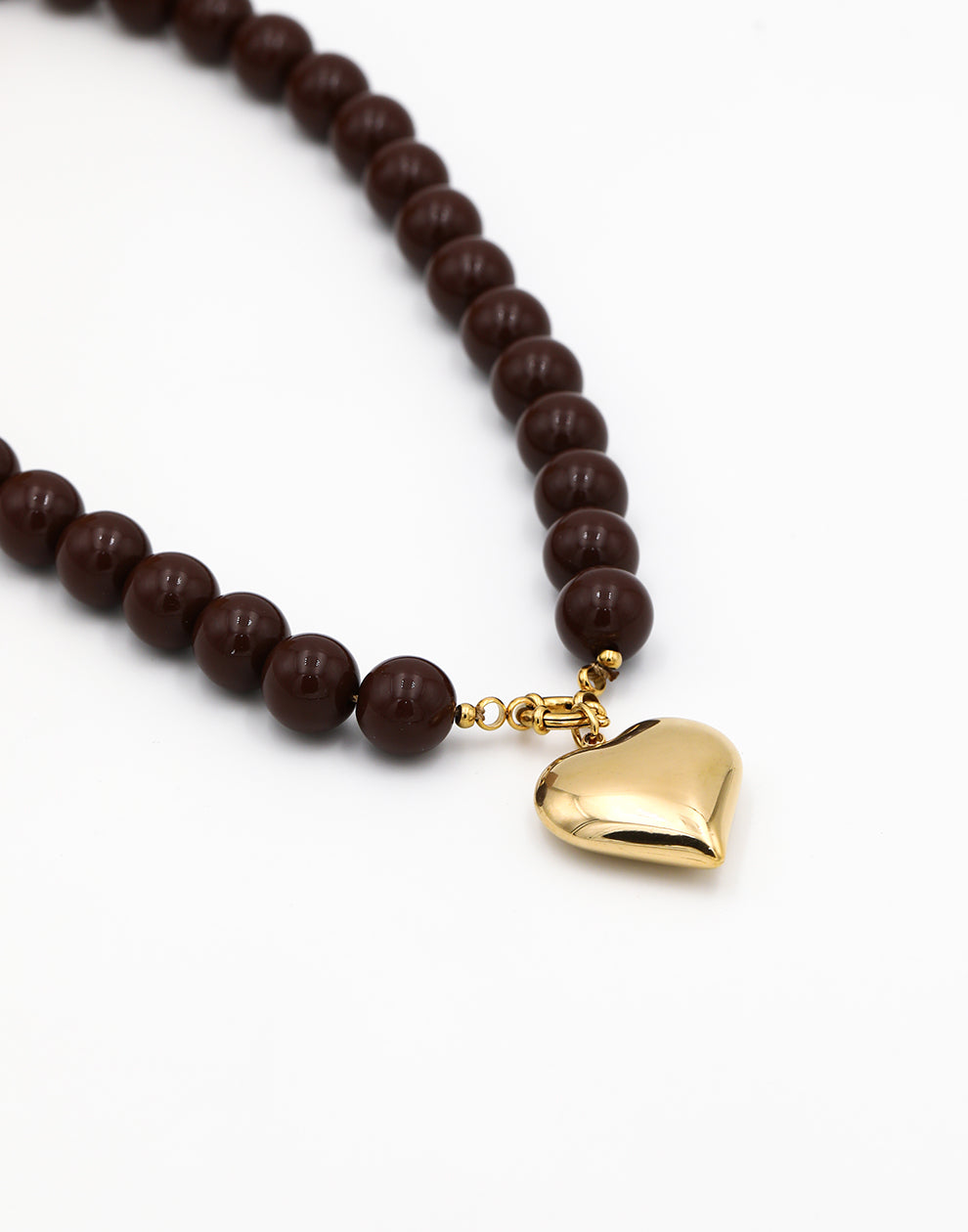 Kralenketting met hart bruin