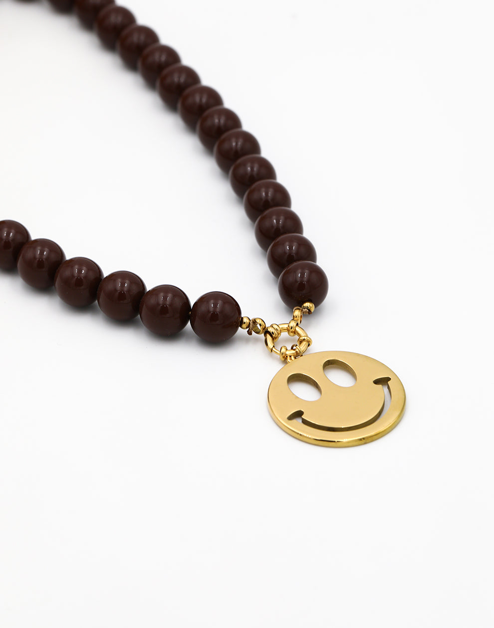Kralenketting met smiley bruin