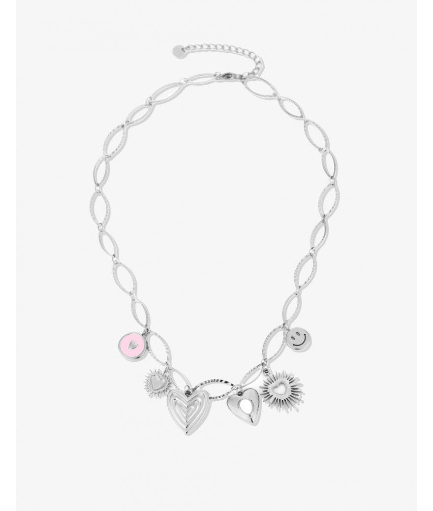 Bedelketting pink love zilverkleurig