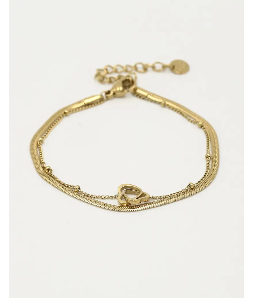 Dubbelle armband snake chain en hartjes goud