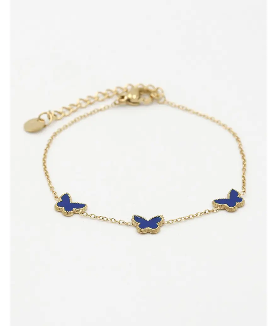 Armband vlinders blauw goud