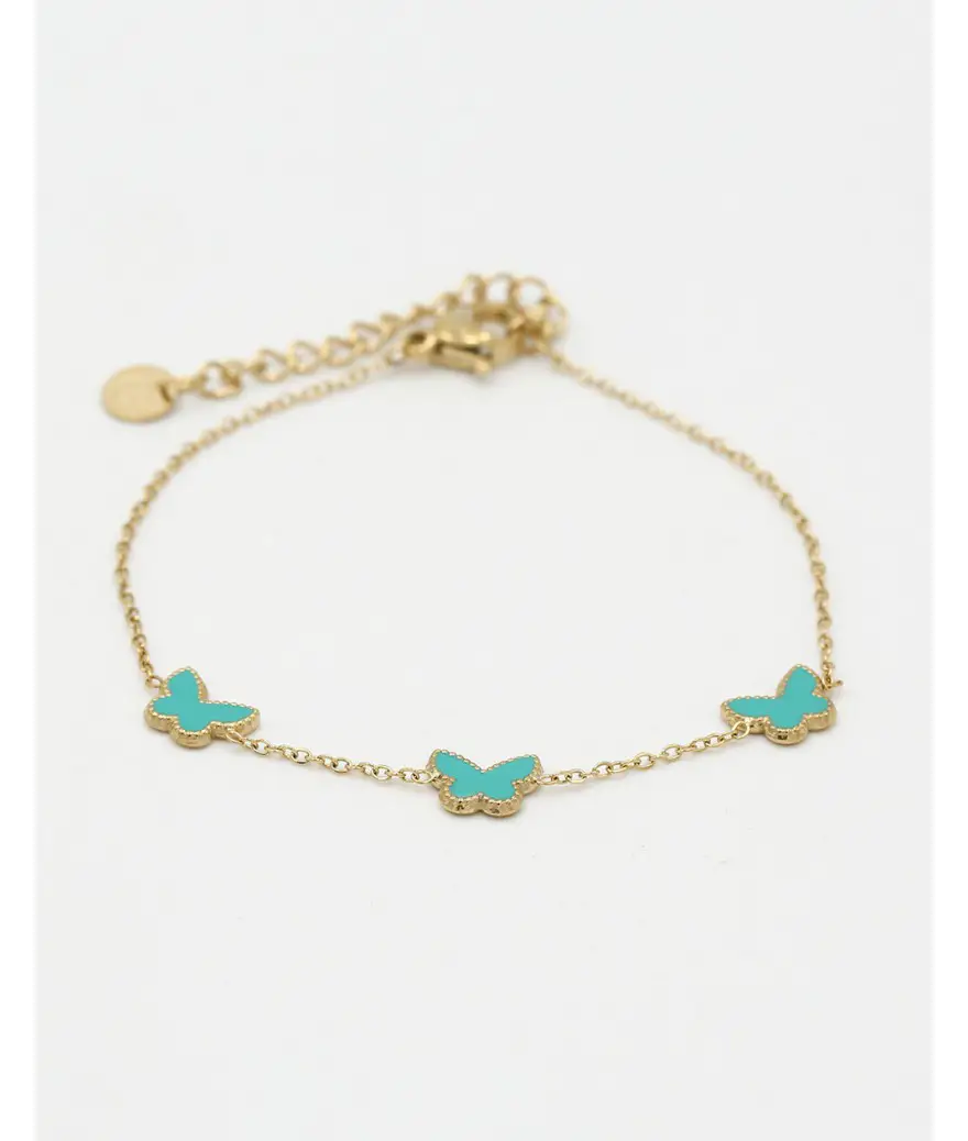 Armband vlinders turquoise goud