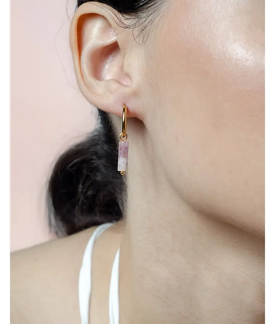 oorbellen met steen hanger paars
