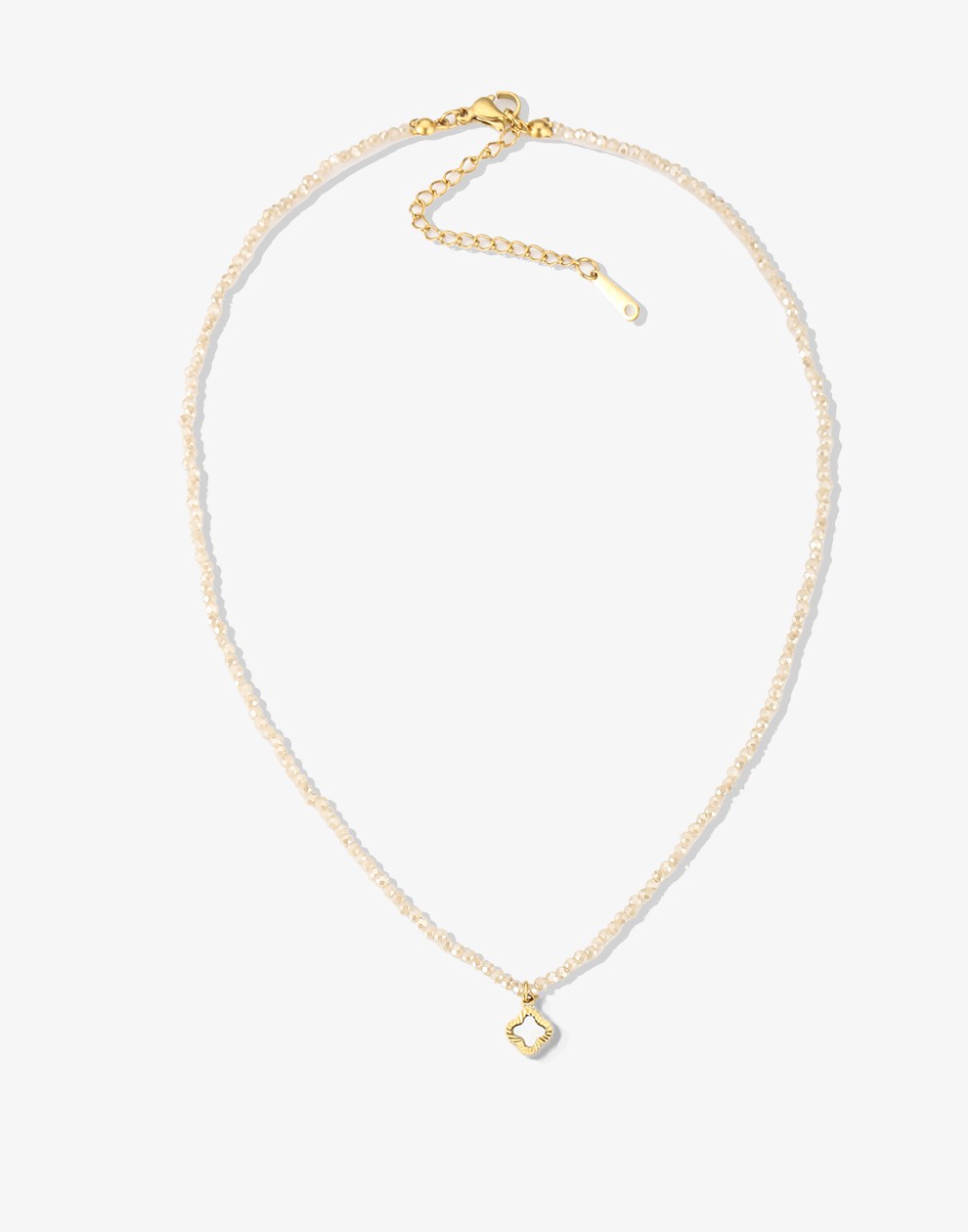 kralenketting beige met klaver