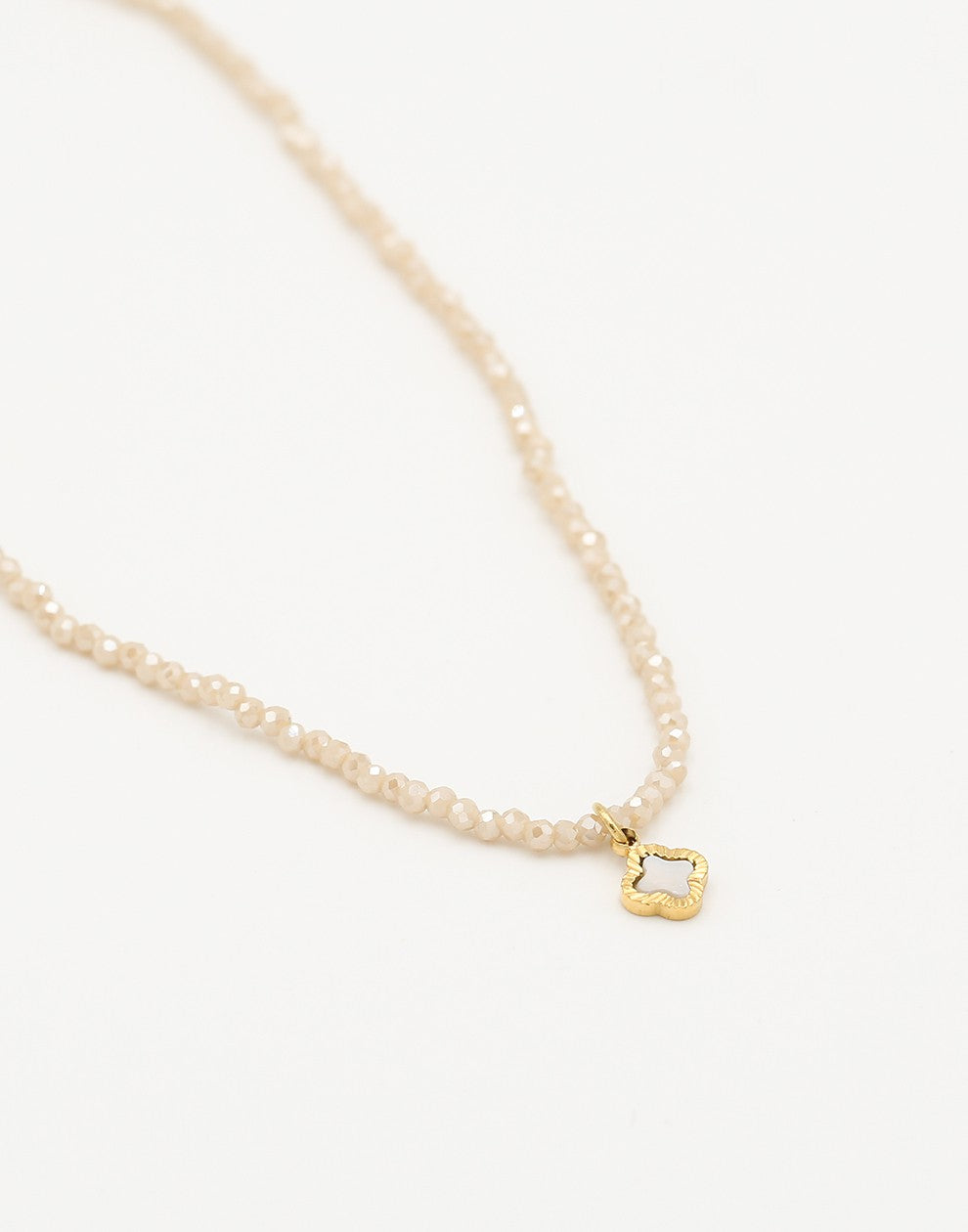 kralenketting beige met klaver