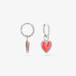 vintage hoop earrings heart red silver colored