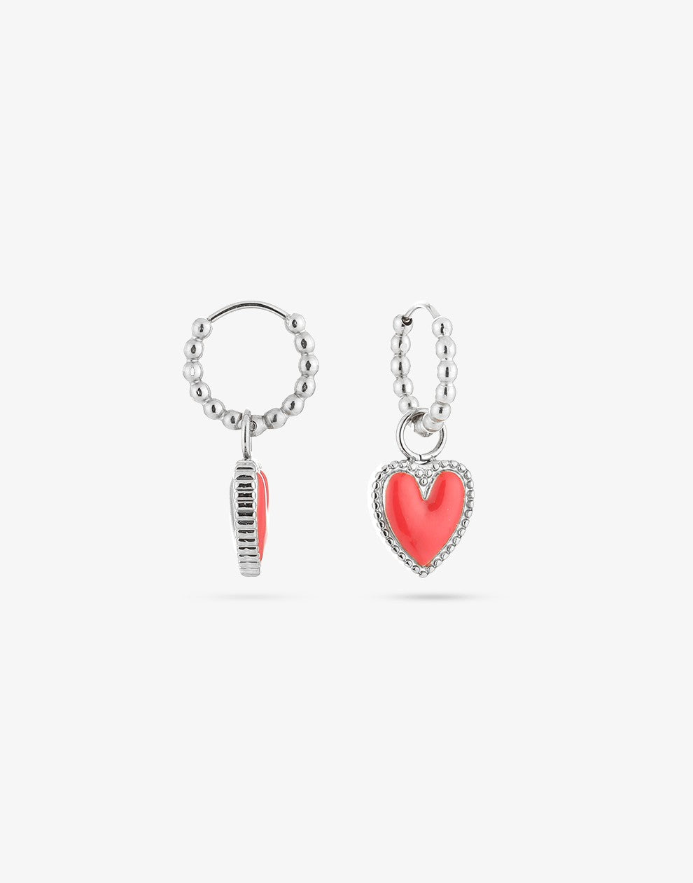 vintage hoop earrings heart red silver colored