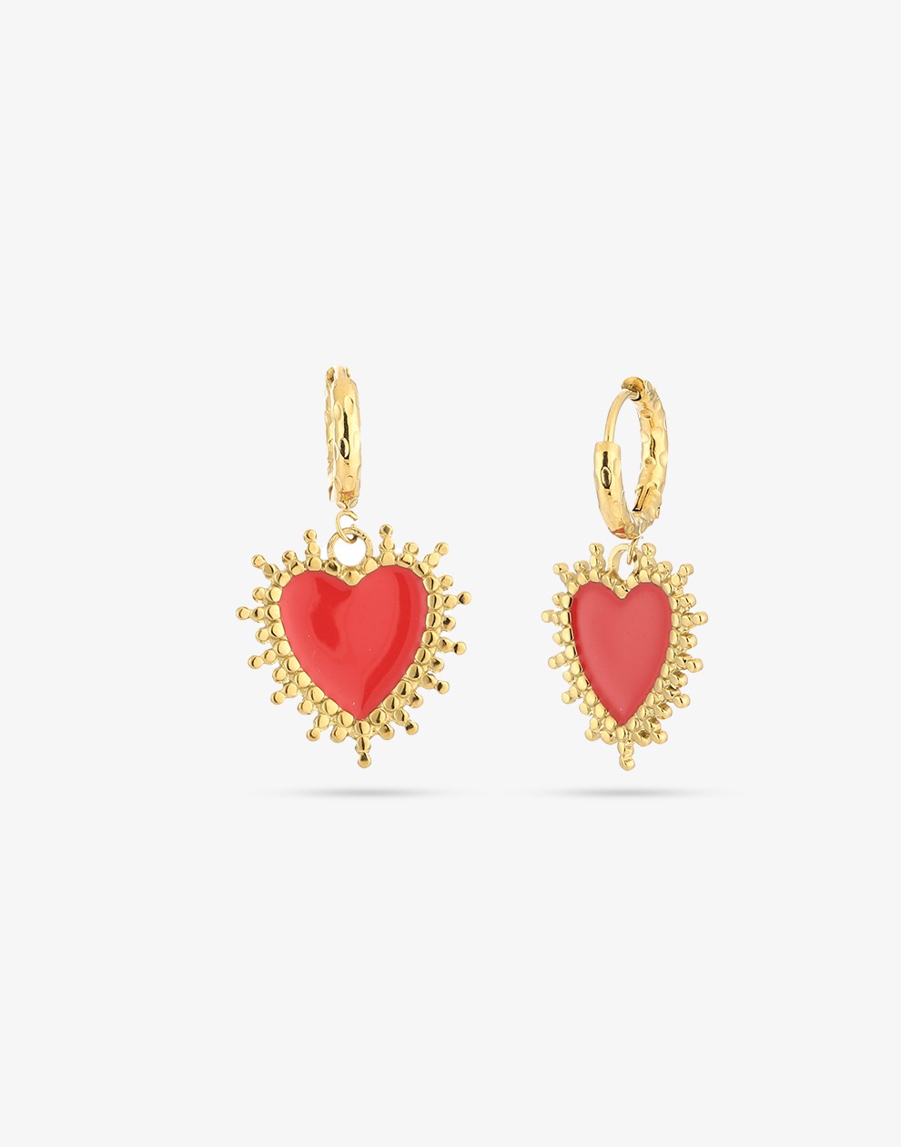 Gold-colored red heart earrings