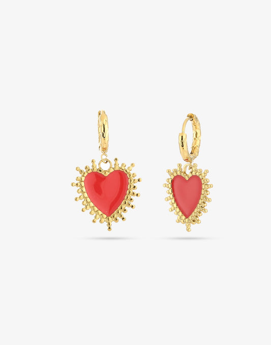 Gold-colored red heart earrings