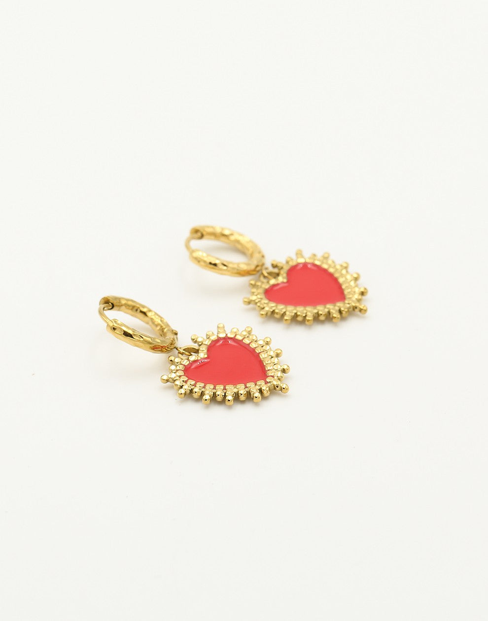 Gold-colored red heart earrings