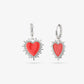 Silver-colored red heart earrings